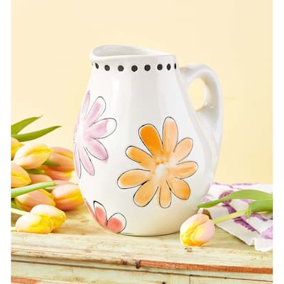 Springtime Floral Print Pitcher White Stoneware, 52 oz. - Multi