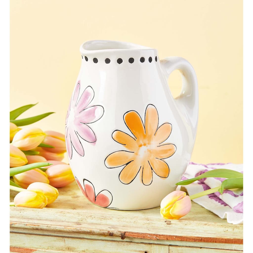 Springtime Floral Print Pitcher White Stoneware, 52 oz.