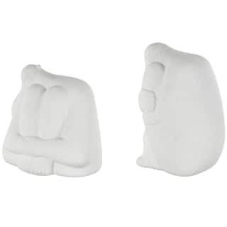 Resin People Abstract Sculpture with Tucked Sitting Position - Set of 2 White - Roche River Decor - 5"W x 6"L x 8"H