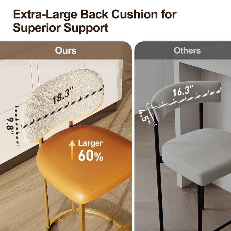 1 Piece 24'' Bar Modern PU and Chenille Bar Stools, Counter Height Bar Chairs for Kitchen Island Dining Room