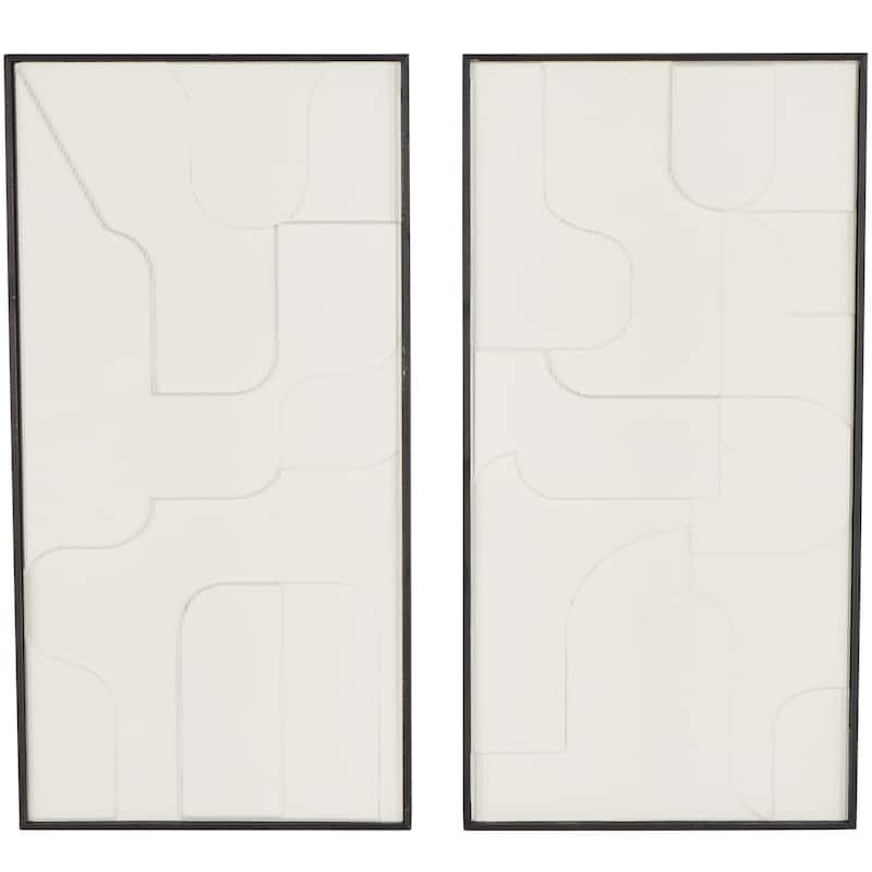 White Wood Geometric Home Wall Decor with Black Frame (Set of 2)