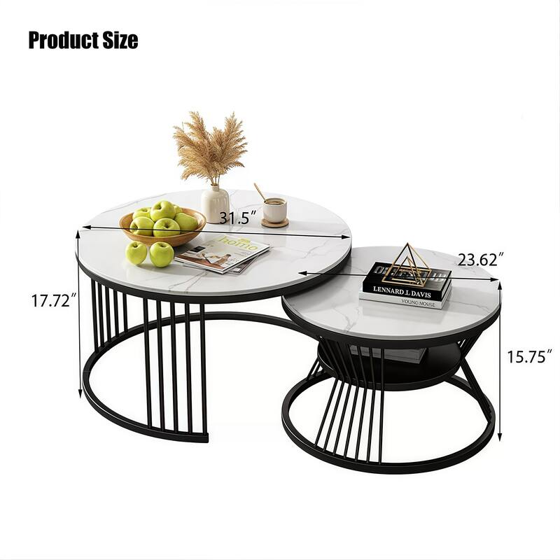 Round Modern Portable Nesting Dining Table Coffee Table (Set of 2)