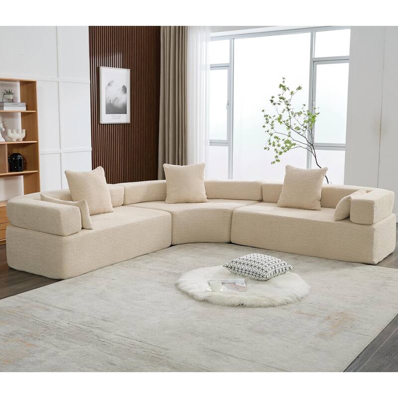 3-Piece Curved Sofa, Oversized Boucle Couch, Flexible for Living Room