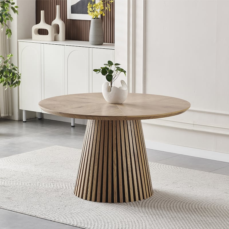 Wooden dining table, modern round kitchen dining table, fashionable design, suitable for family gatherings - Natural Wood - Natural Wood