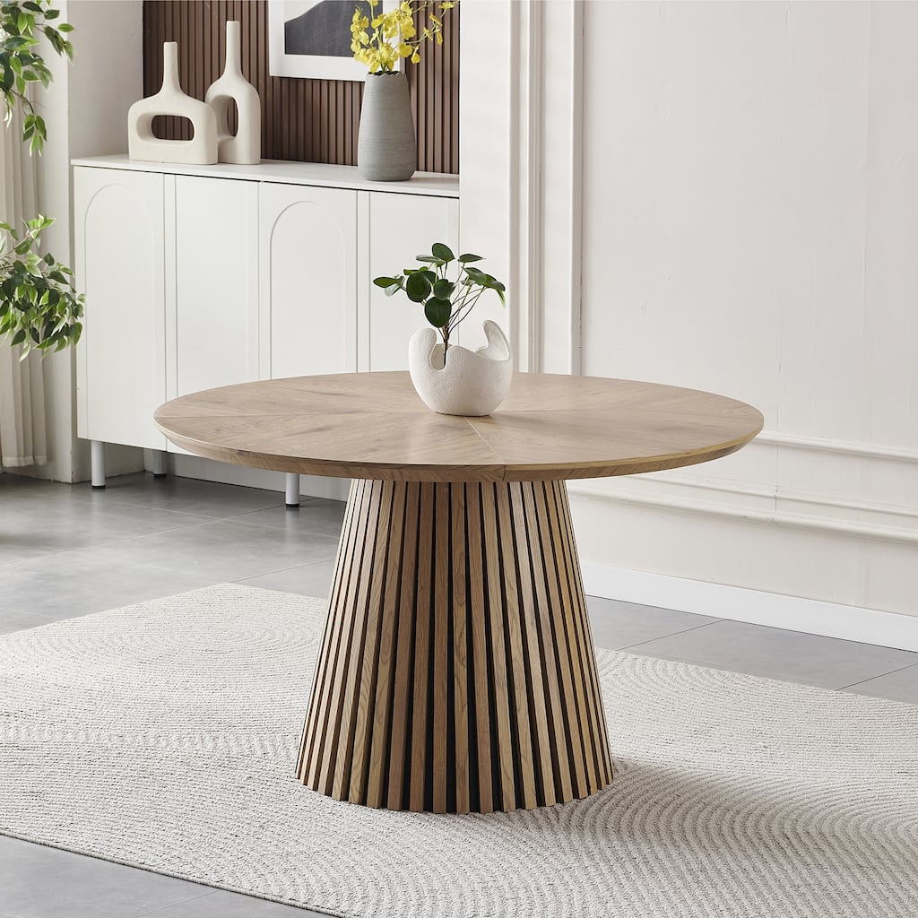 Wooden dining table, modern round kitchen dining table, fashionable design, suitable for family gatherings - Natural Wood