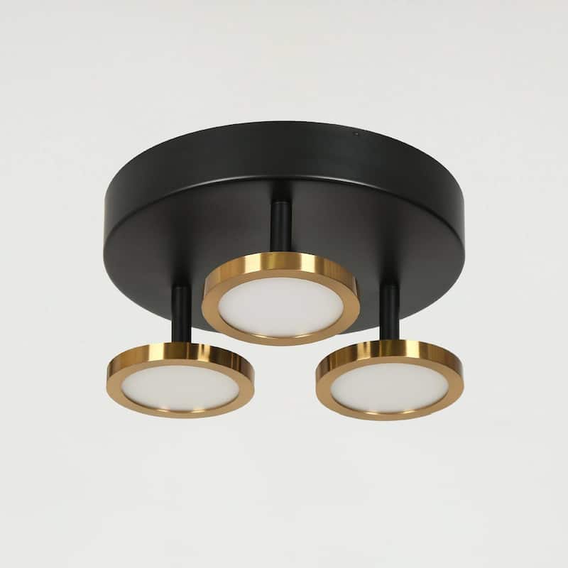 Modern 3-Light 9'' Black Gold LED Semi Flush Mount Kitchen Ceiling Lights - D 9" x H 5.5"