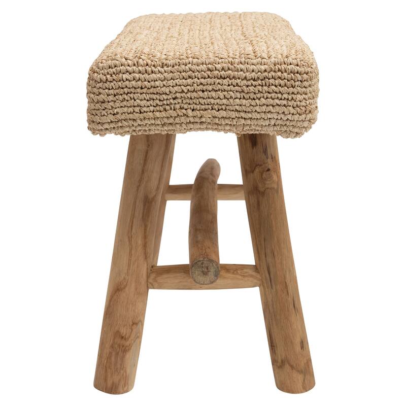 Woven Mendong and Teakwood Stool