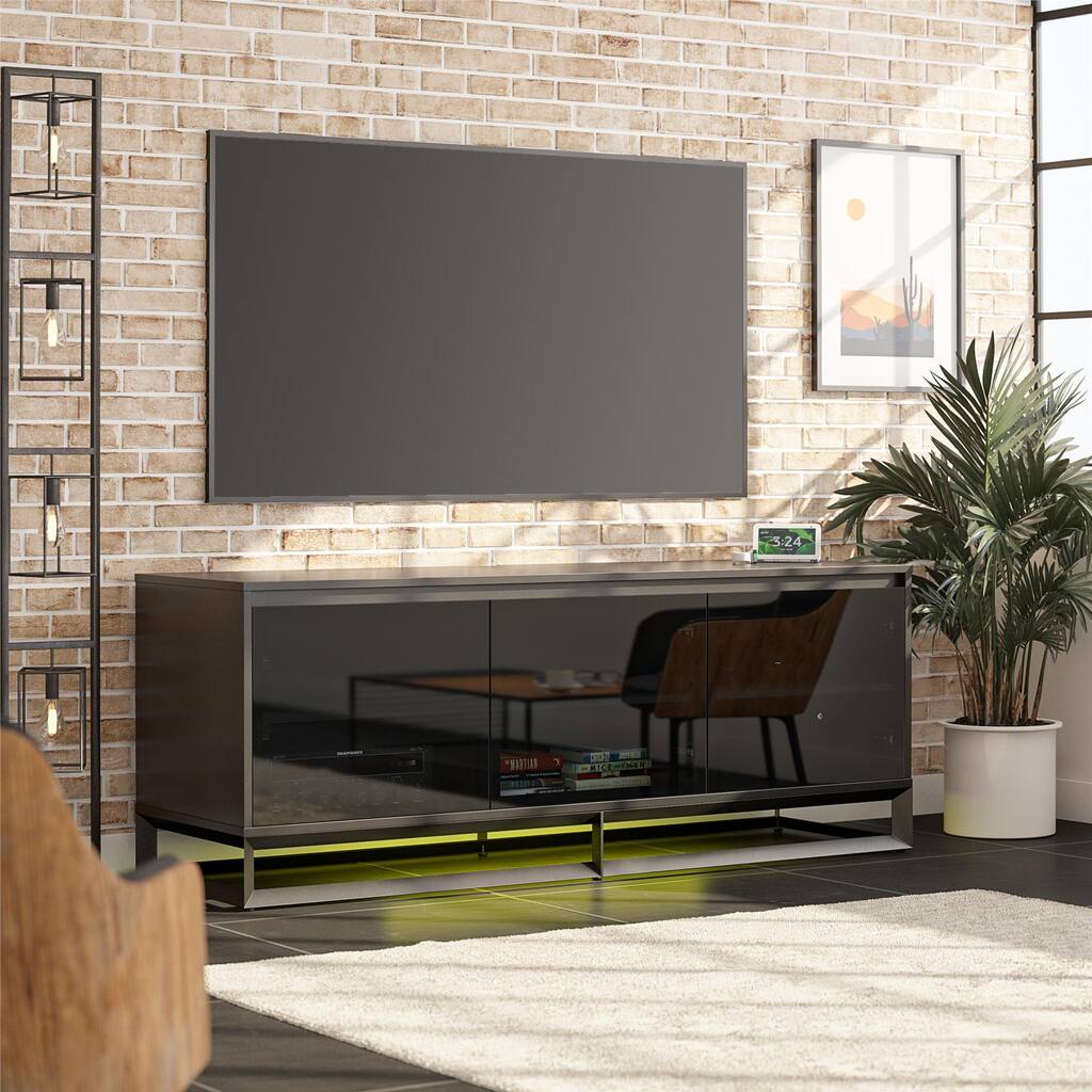 Alphason Studio Media Console with Beveled Steel Base for TVs up to 77"