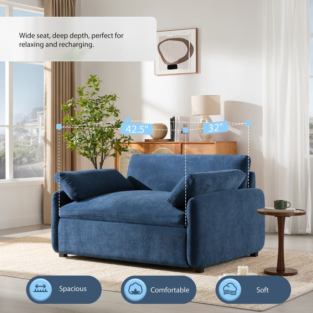 Oversized Chenille Single Sofa Chair, Upholstered Deep Seat Armchair Accent Chair Couch Lounge Chair for Living Room Bedroom