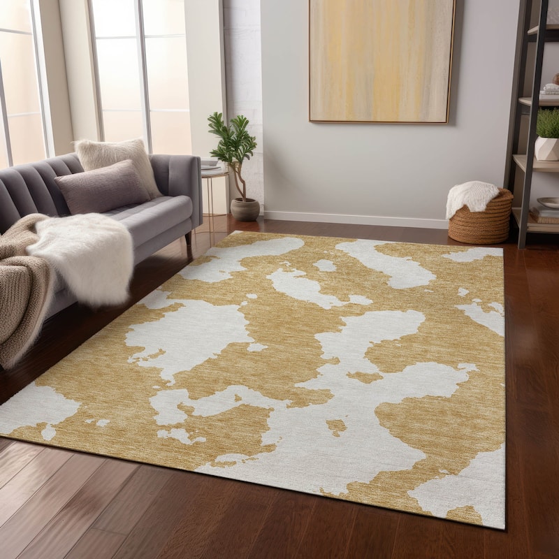 Machine Washable Indoor/ Outdoor Contemporary Abstract Chantille Rug