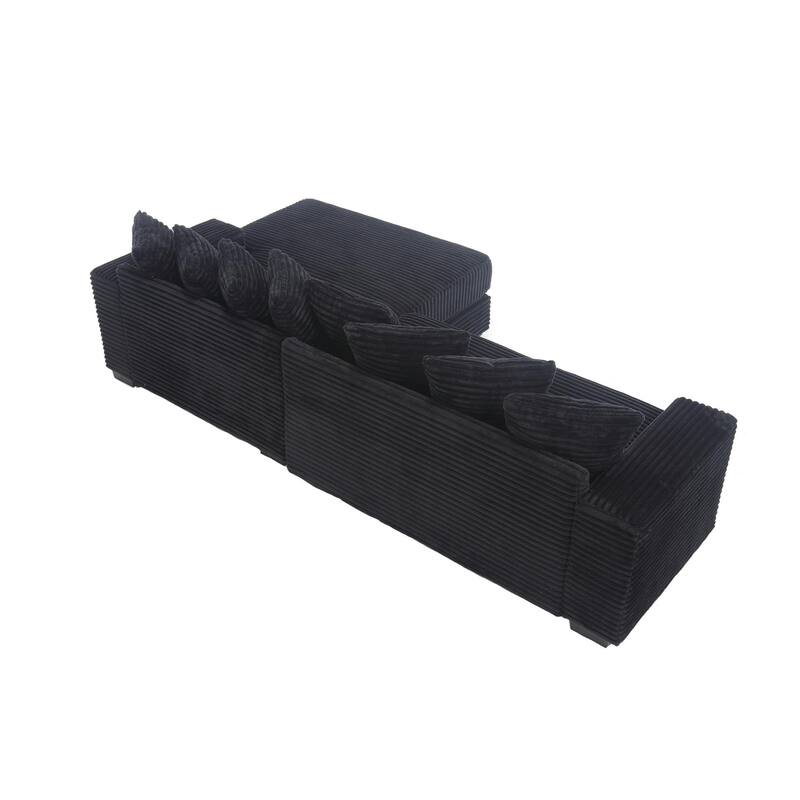 L Shaped Sectional Sleeper Sofa Corduroy Corner Sofa with Chaise Lounge and 8 Throw Pillows, Oversized Modular Daybed