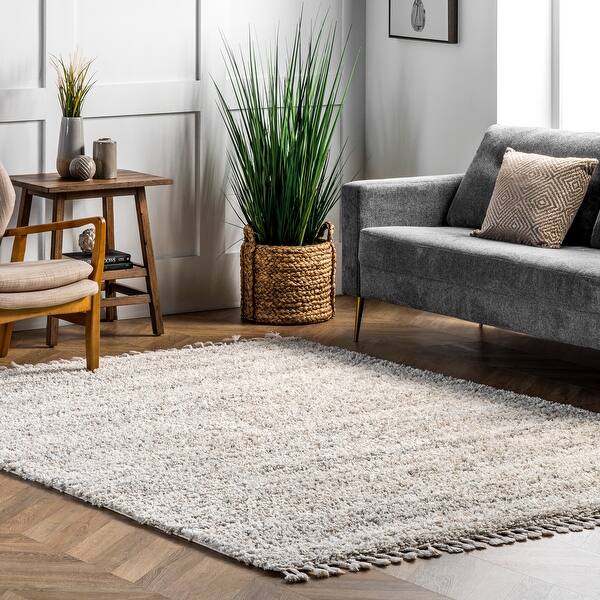 slide 2 of 42, Brooklyn Rug Co Thelma Modern Shag Tassel Area Rug 10' x 13' - Ivory