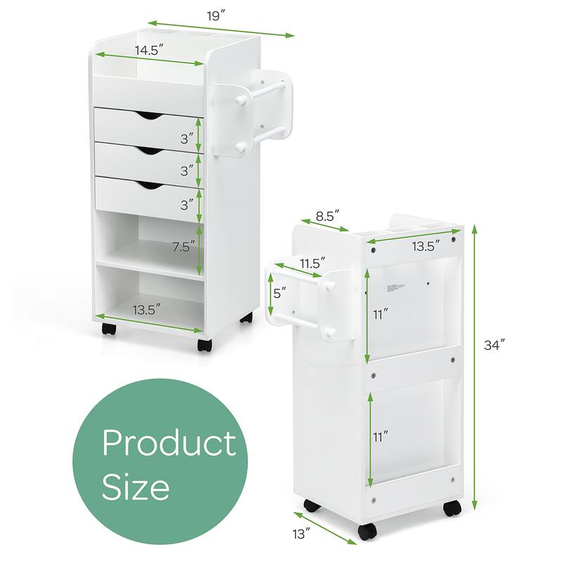 Kitchen Island Cart Rolling Trolley with Countertop Drawers and Rack