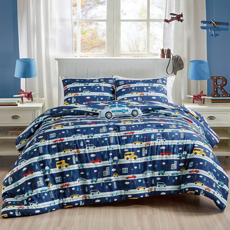 Shatex Police Car 4PC Kids Bedding Comforter Set All-season Reversible Bed in a Bag