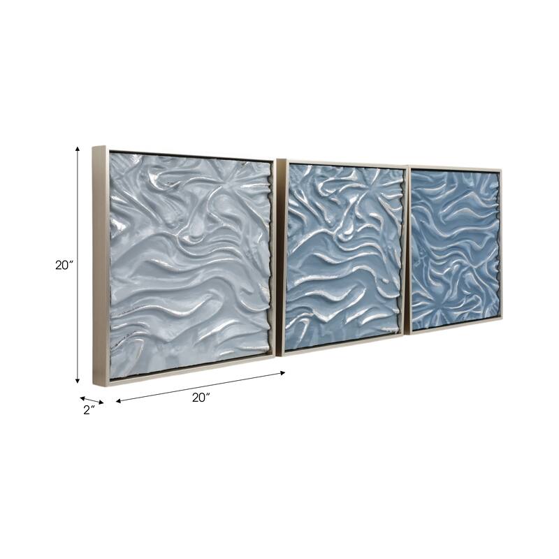 Canvas Art Wall Decor Textured Coastal Design (Set of 3) - 20" Silver