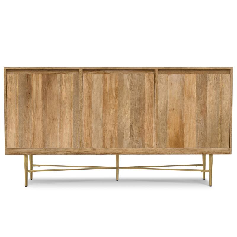 Simpli Home Fallon SOLID MANGO WOOD & Iron 60x18" Rectangle Contemporary Sideboard Buffet in Natural - 60 inch Wide
