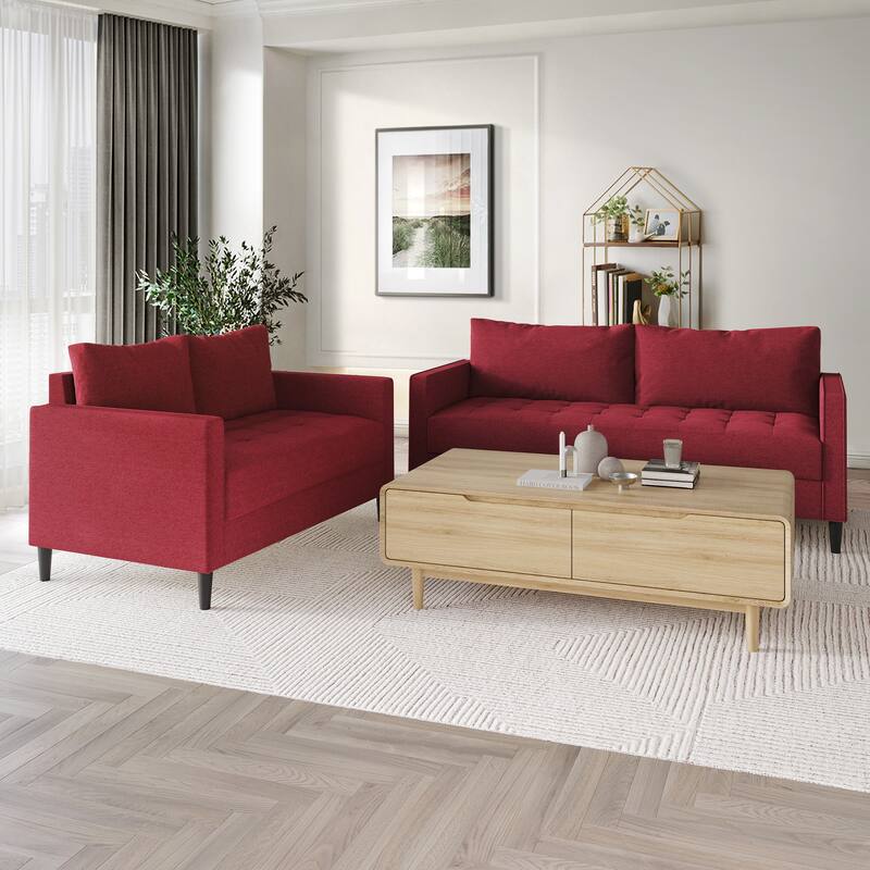 CraftPorch Contemporary Linen Upholstered 2-Piece Living Room Set