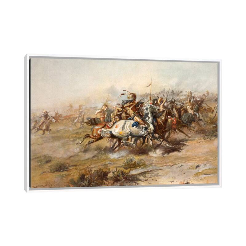 iCanvas "Custer Fight" by Charles Marion Russell Framed Canvas Print - White - 18x26
