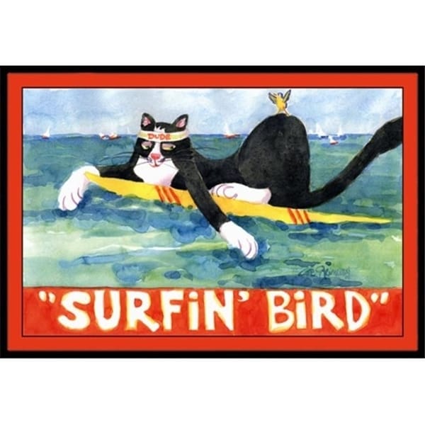 Carolines Treasures 6051JMAT 24 x 36 in. Black And White Cat Surfin Bird Indoor Or Outdoor Doormat