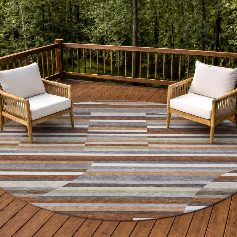Machine Washable Indoor/ Outdoor Modern Cokedale Chantille Rug - Paprika - 8' x 8'