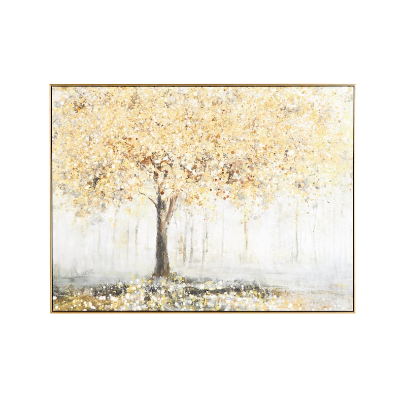 Gold Canvas Paint Splatter Forest Landscape Framed Wall Art