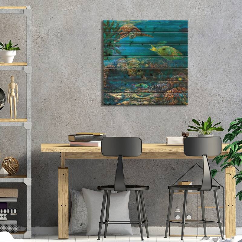 Blue Merlo Print On Wood by Iris Scott - Multi-Color