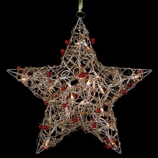 18" Champagne Gold Glittered Rattan Berry Star Christmas Window Decor ...