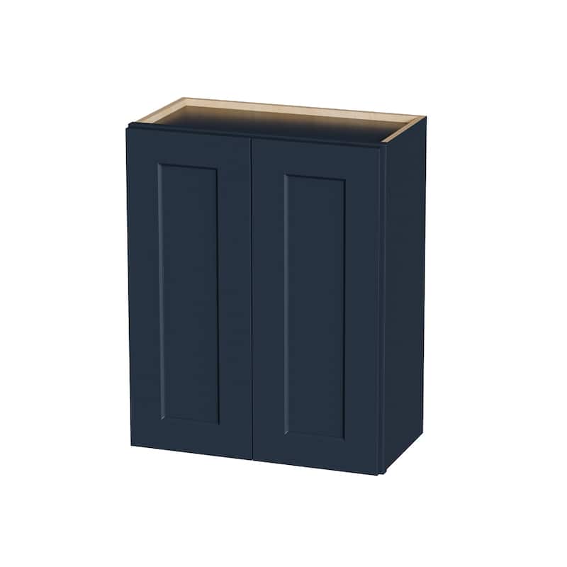 Navy Blue Shaker 24" Solid Wood Wall Cabinet, Soft Close Hinges, Adjustable Shelves, Double Door for Kitchen, Bath, Laundry