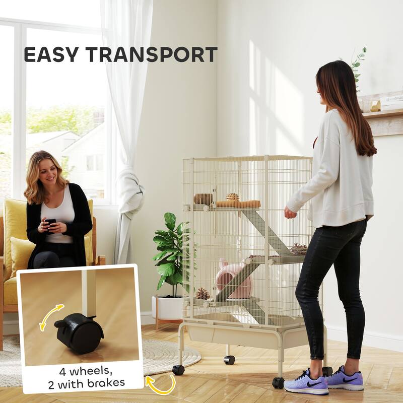 4-Tiers Beige Steel and PP Small Animal Chinchilla Cage with Platforms Ramps Food Dish and Water Bottle