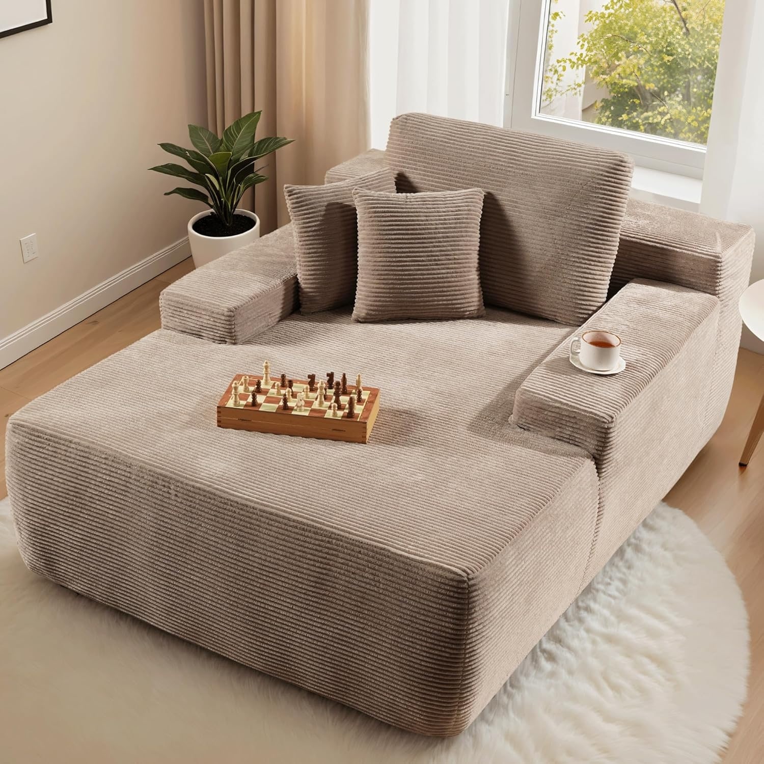 67-inch Chaise Lounge Chair Indoor, Oversized Upholstered Sofa Bed, Sleeper Couch with Plush Corduroy Fabric