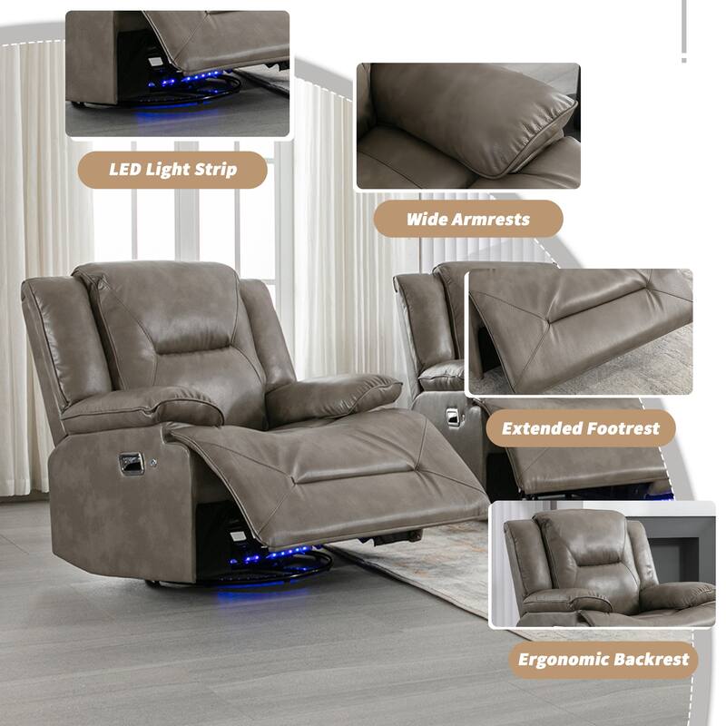 360° Swivel and Rocking Home Theater Recliner Manual Recliner Chair with a LED Light Strip for Living Room,Bedroom, Black