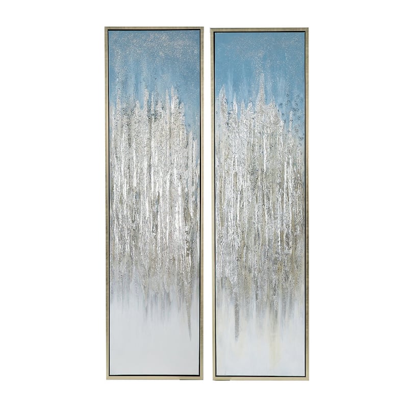 Dimy 20 x 71 Set of 2 Wall Art, Hand Painted Dahlia, Blue Silver Ombre
