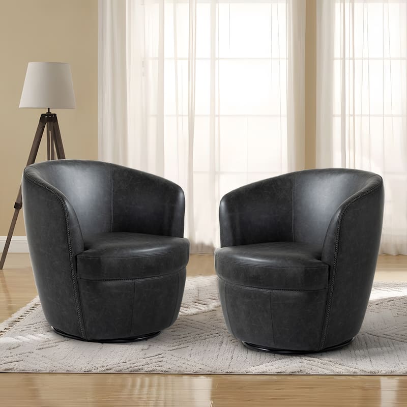 Modern Upholstery Barrel Swivel Chair Faux Leather - Set of 2 Chair - Black