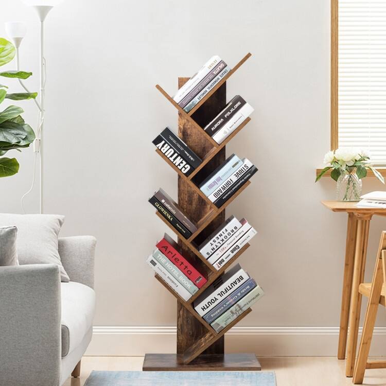 8-Tier Tree Bookshelf for Living Room with Large Storage and Stability - 20" L x 11" W x 55" H