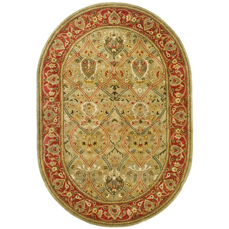 SAFAVIEH Handmade Persian Legend Pietra Traditional Oriental Wool Rug - 4'6" x 6'6" Oval - Light Green/Rust
