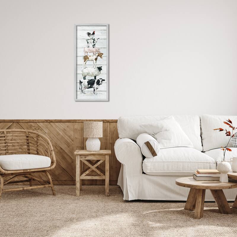 Stupell Country Farm Animal Stack Cow Sheep Pig Rooster Framed Wall Art - Multi-Color