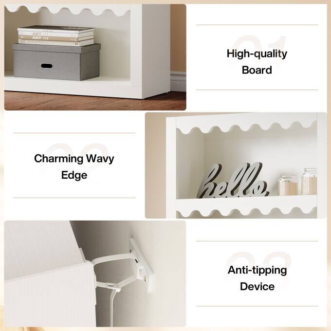 70.86" Modern White Bookshelf, 5-Tier Tall Wooden Bookcase