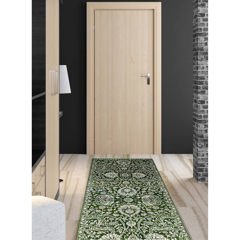 ECARPETGALLERY Hand-knotted Heritage Green Silk, Wool Rug - 2' 6" x 12' 1"