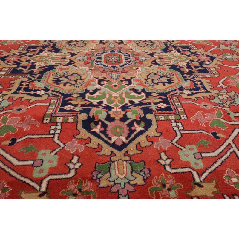 9x12 Hand Knotted New Zewland Wool Coral Heriz Traditional Rug - 9' x 12'
