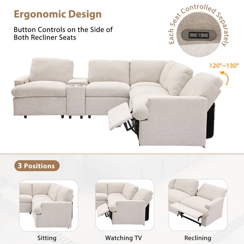 Roomfitters Power Recliner Corner Sofa with Storage Box, Cup Holders, USB Ports, and Power Socket, Perfect for Home Theater