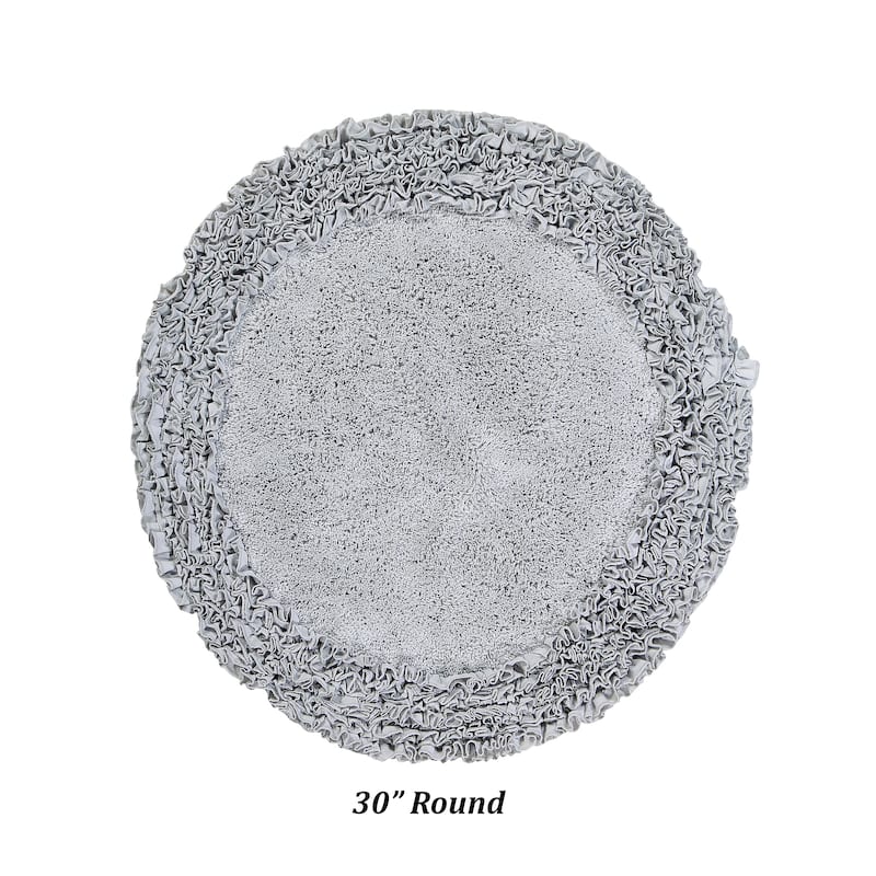 Better Trends Shaggy Border Collection Bathroom Rug -100% Cotton Tufted, Non-Skid Spray Latex Backing, Machine Washable Bath Mat - 30" Round - Silver