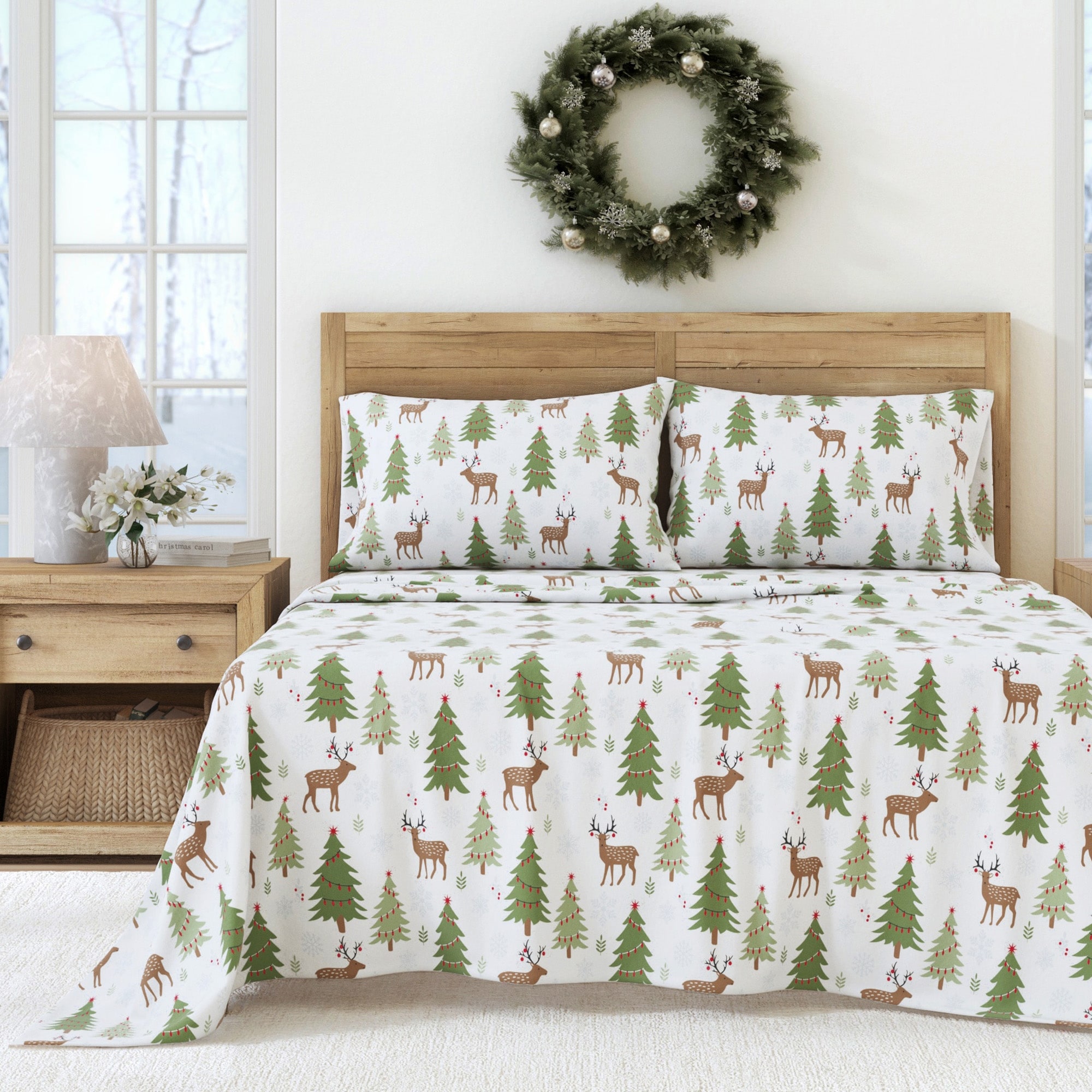 Linery & Co. Turkish Cotton Double-Brushed Christmas Flannel Bed Sheet Set
