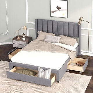 Oaks Aura Upholstered Platform Bed with One Large Drawer in the ...