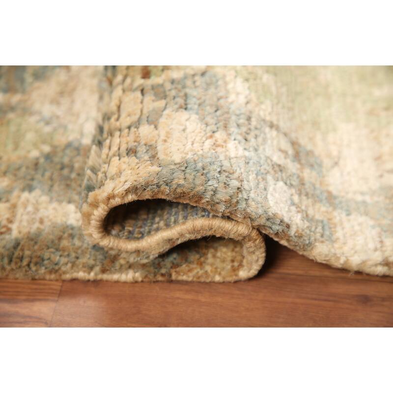 Hand Knotted Oriental Jute Carpet Modern Abstract Beige & Ivories Moroccan Area Rug - 3' 0'' X 2' 0''
