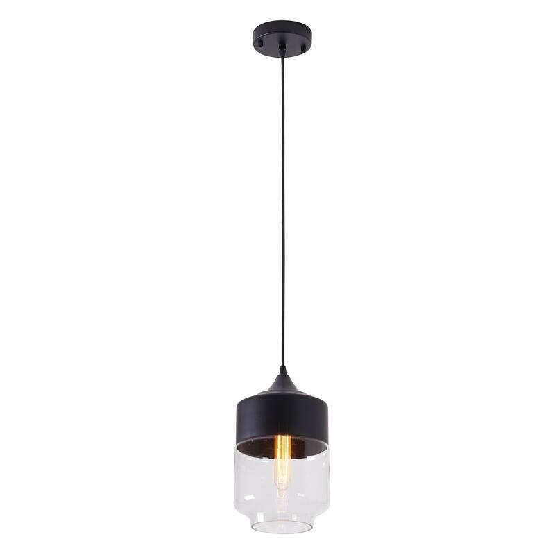 1-Light Matte Black Pendant With A Clear Glass Shade