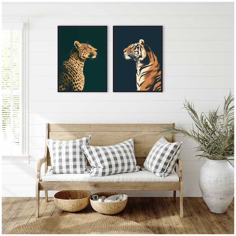 Kate and Laurel Emerald Leopard Navy Tiger 2 Piece Framed Canvas Wall Art Set by The Creative Bunch Studio