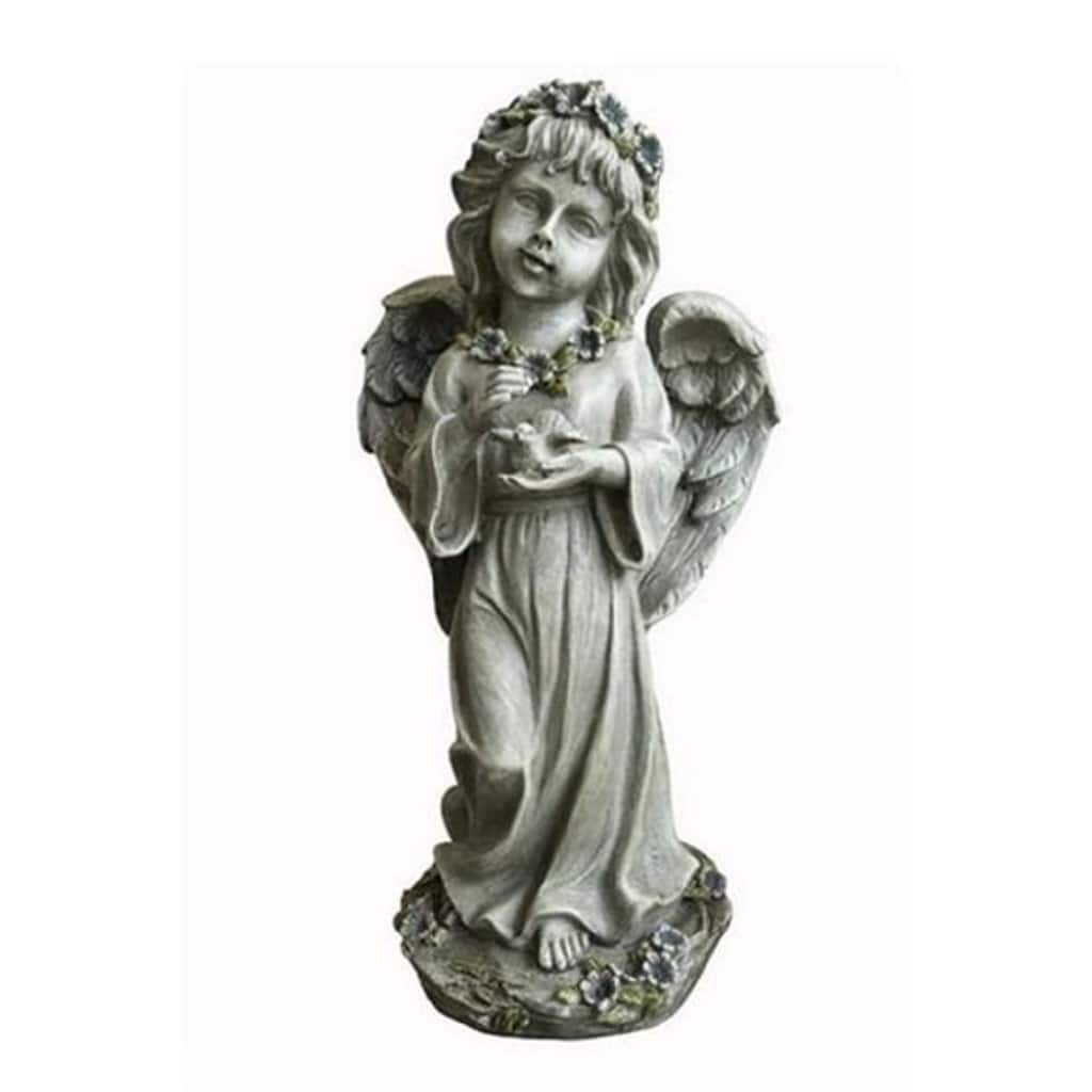 12" Standing Angel Child Holding Bird Outdoor Garden Statue