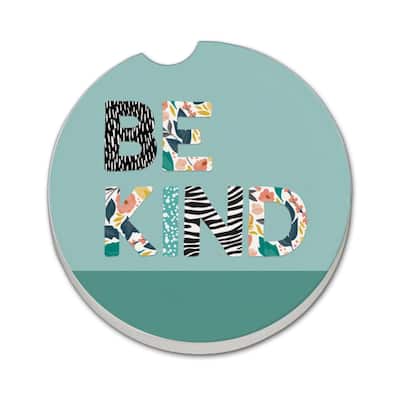 Be Kind Floral 2 Pack Absorbent Stone Coaster for Vehicle Cup Holder 2.6” Diameter Manufactured in The USA