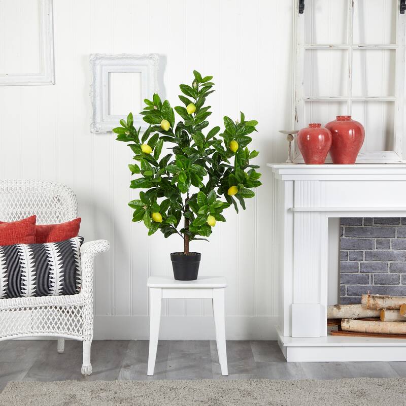 Artificial Lemon Tree 3ft - Indoor Decor Accent, Realistic Yellow Fruit & Green Leaves, Home Office Living Room - 3ft.