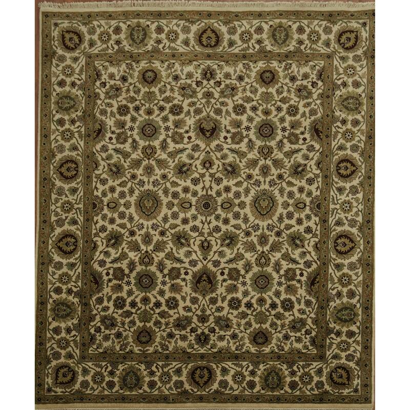 Hand Knotted Oriental 100% Wool Carpet Traditional All-Over Beige & Ivories Agra Area Rug - 9' 10'' X 8' 2''